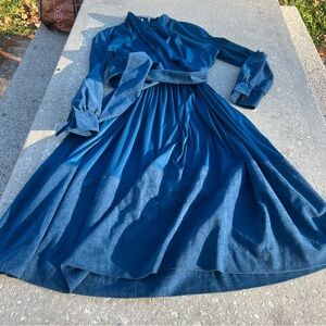 Vtg 60s Herman Marcus Dallas Cerulean Blue Pleated Skirt Wrap Top Belted Size 14